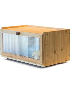 New Large Bamboo Bread Box Farmhouse Window Kitchen Counter Storage Container